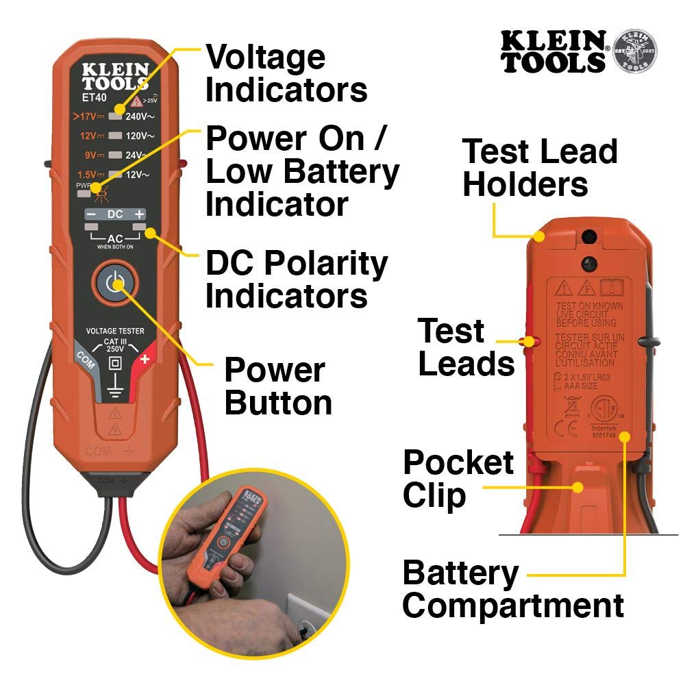 Klein Tools CL120VP Electrical Voltage Test Kit with Clamp Meter, Three Testers, Test Leads, Pouch and Batteries - Image 6