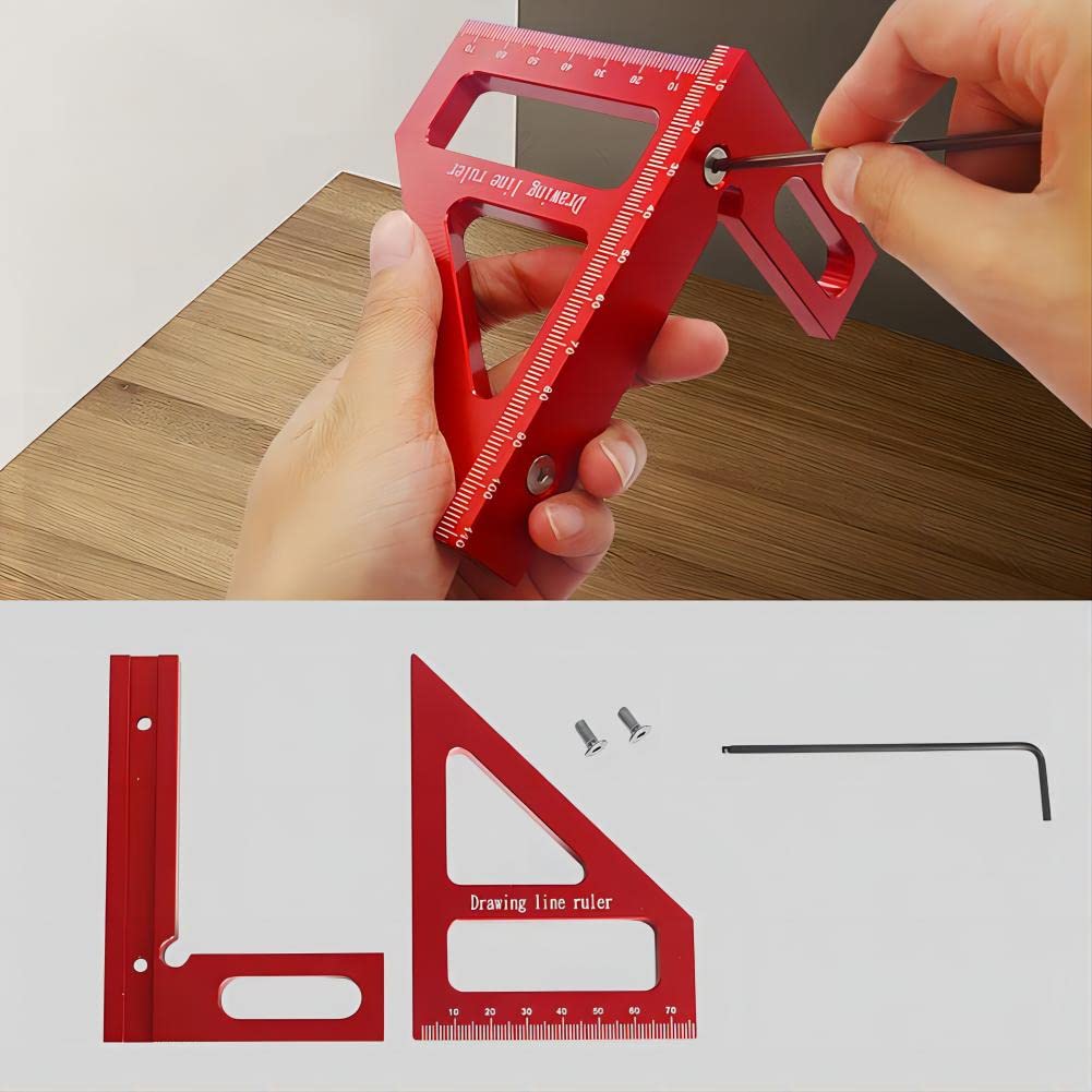 3D Multi-Angle Measuring Ruler,45/90 Degree Aluminum Alloy Woodworking Square Protractor,Drawing Line Ruler, Miter Triangle Ruler High Precision Layout Measuring Tool for Engineer Carpenter,R - Image 4