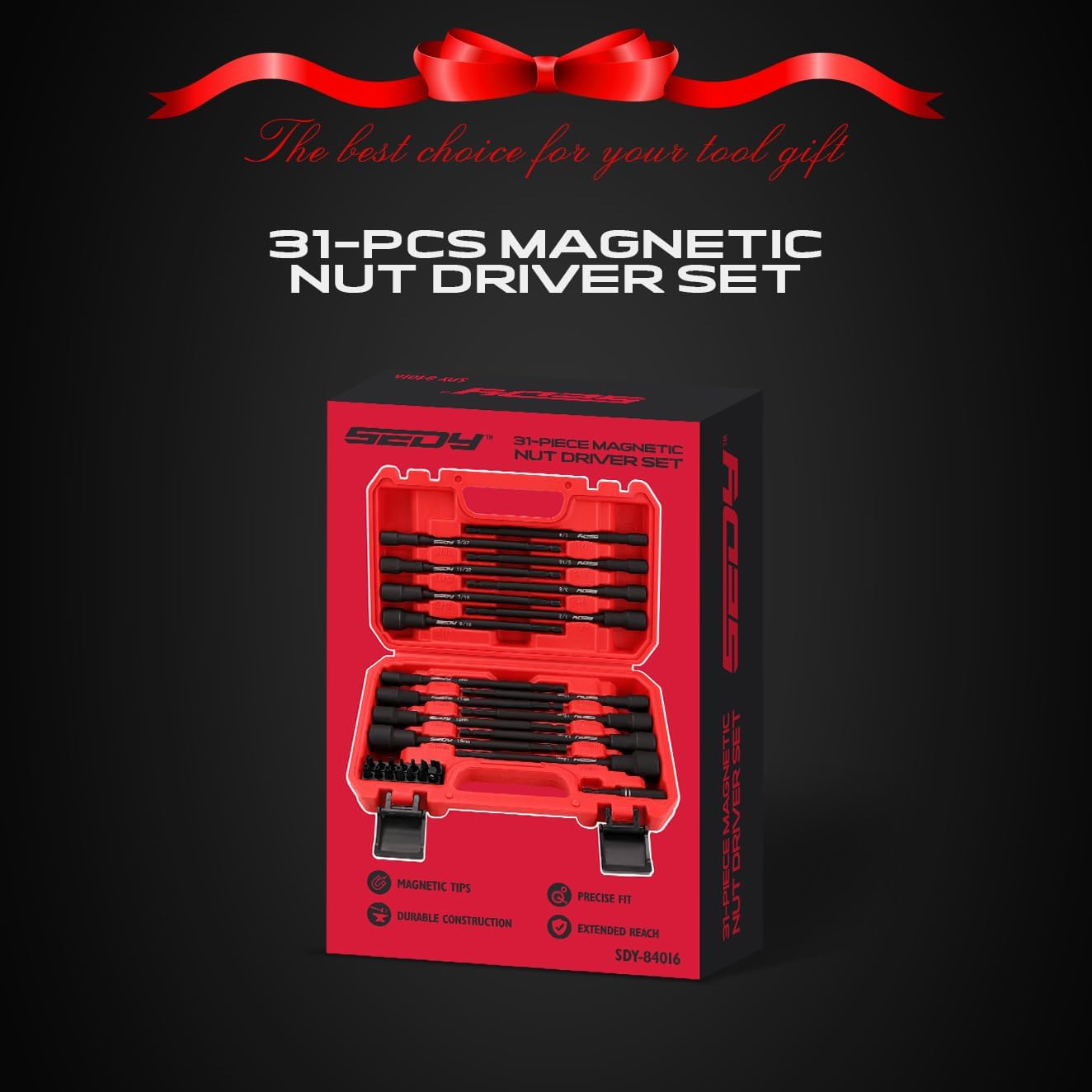 Nut Driver Impact Bit Set - 31-Piece Magnetic Socket Impact Drill Bit Tool Sets Extra Long Hex Nut Setter Driver Holder - Metric SAE Screwdriver Bits 1/4 Drive Shank Adapter Extension - Image 8