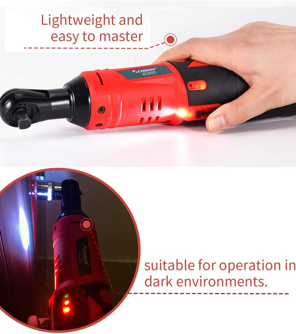 AOBEN Cordless Electric Ratchet Wrench Set, 3/8" 12V Power Ratchet Tool Kit With 2 Packs 2000mAh Lithium-Ion Battery And Charger - Image 6