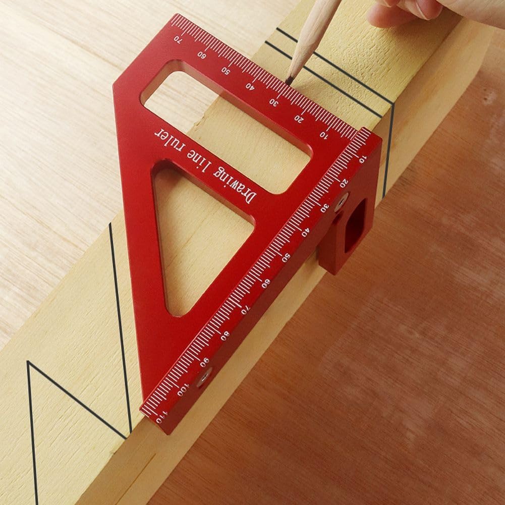 3D Multi-Angle Measuring Ruler,45/90 Degree Aluminum Alloy Woodworking Square Protractor,Drawing Line Ruler, Miter Triangle Ruler High Precision Layout Measuring Tool for Engineer Carpenter,R - Image 3