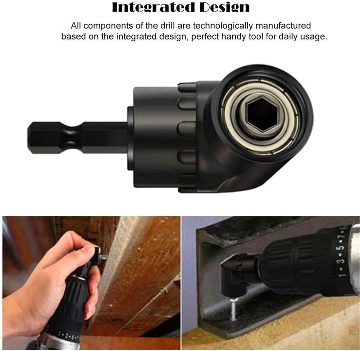 Right Angle Drill Adaptor,4-in-1 Impact Drill Bit Extension,360° Rotatable 1/4 3/8 1/2" Impact Grade Socket Adapter Set,105 Degree Angle Screwdriver Drill Bit for Household Workplace Industry - Image 2