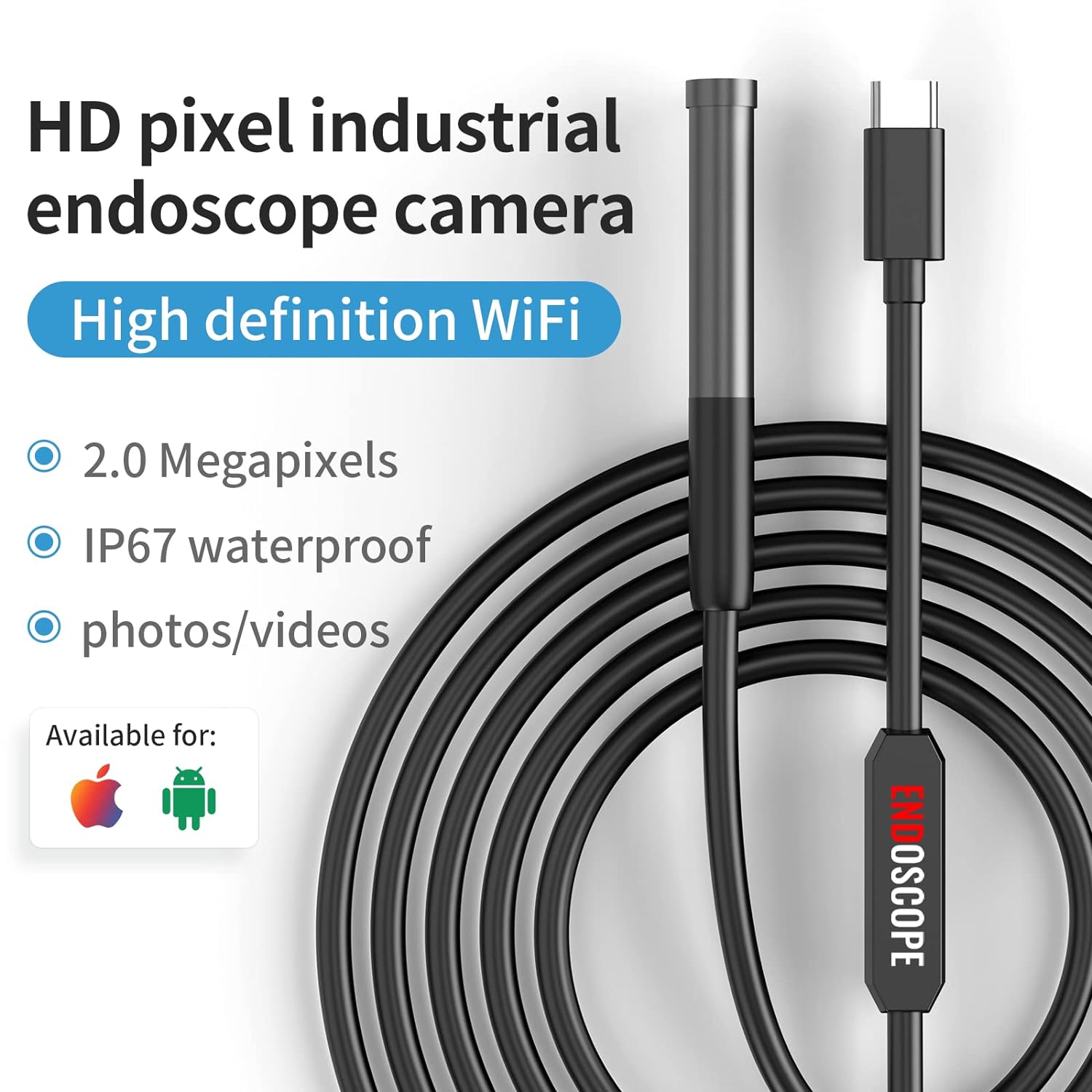 Endoscope Camera with Light,1080P HD Borescope with 6 LED Lights 9.8FT Semi-Rigid Snake Cabl,IP67 Waterproof Industrial Inspection Camera Compatible for Android,iPhone, iPad-(Black) - Image 2