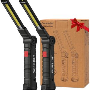 Tool Gifts for Men, Coquimbo Rechargeable LED Work Light Grill Light with Magnetic Base 5 Modes 360° Rotate (2Pack Black)