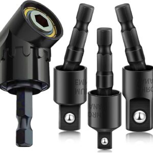 Right Angle Drill Adaptor,4-in-1 Impact Drill Bit Extension,360° Rotatable 1/4 3/8 1/2" Impact Grade Socket Adapter Set,105 Degree Angle Screwdriver Drill Bit for Household Workplace Industry