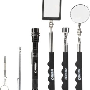 NEIKO 20736A (6) Piece Set, Magnetic Tool & Telescoping Mirror Set, Adjustable Telescoping Magnetic Pickup Tool, Flashlight 15lb Retriever Tool, 360 Swivel, Magnet Mirror, Magnetic Tools for Mechanic