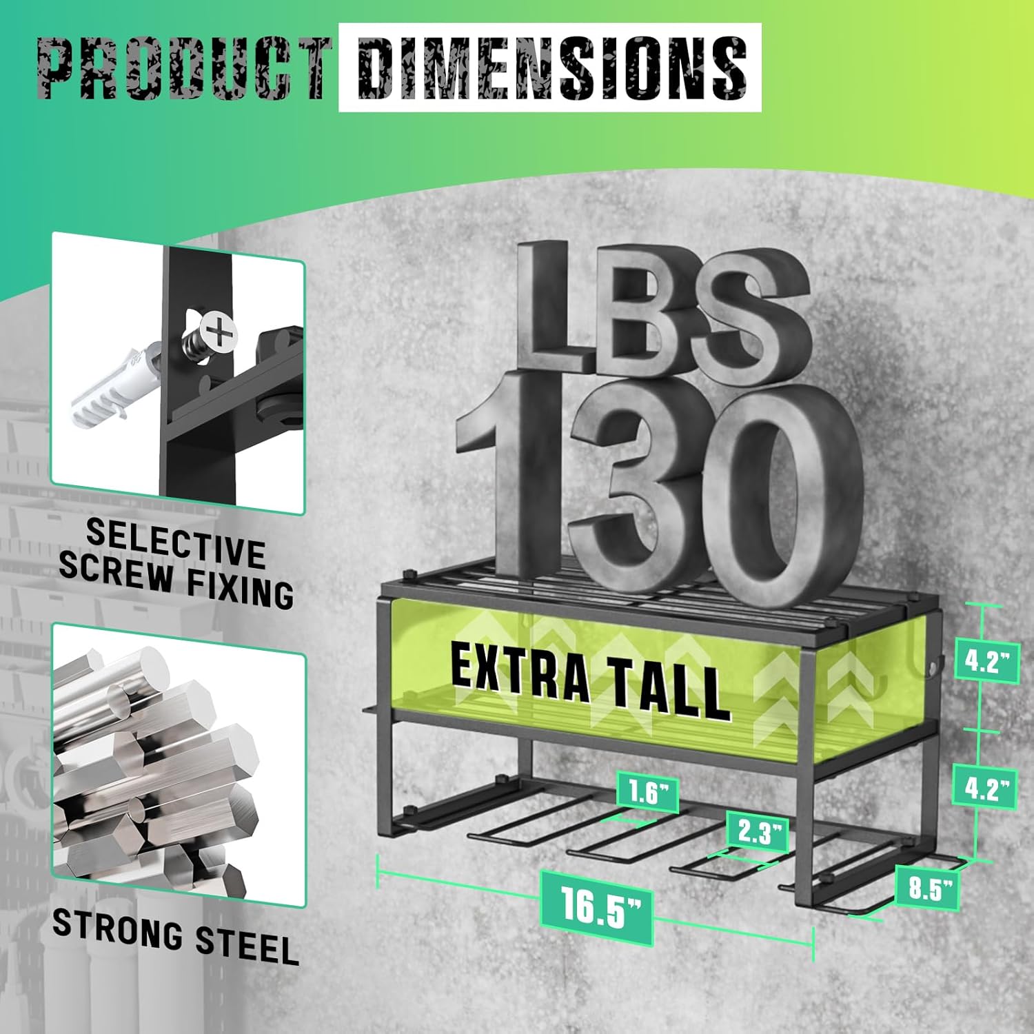 Power Tool Organizer, Heavy Duty Iron, 3 Layers Storage Rack with 4 Drill Holders, Floating Tool Shelf Wall Mounted, Matte Black, Work Shop, Garage, 150Lbs Load Capacity - Image 6