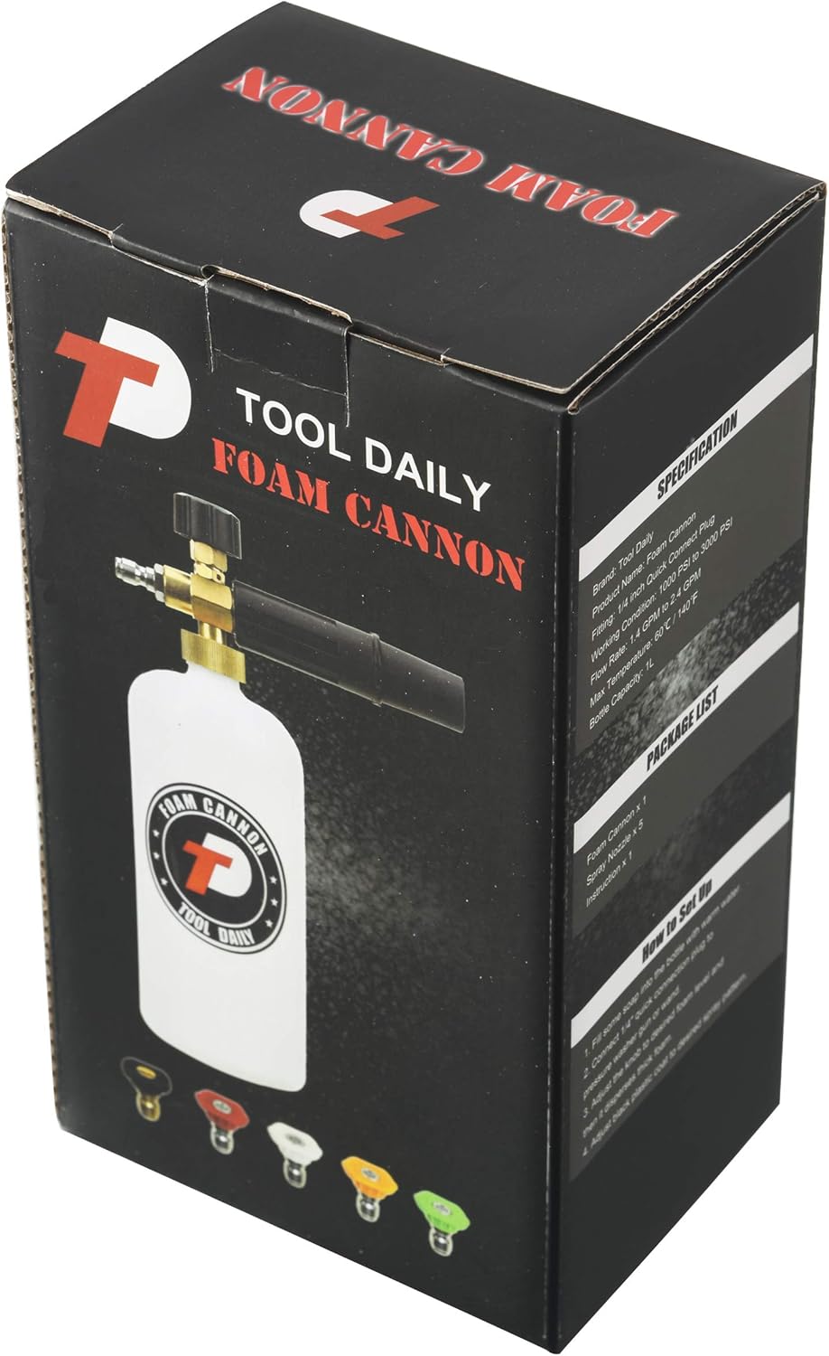 Tool Daily Foam Cannon with 1/4 Inch Quick Connector, 1 Liter, 5 Pressure Washer Nozzle Tips - Image 6