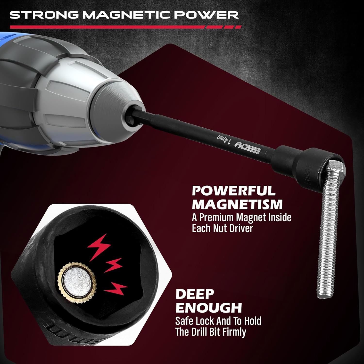 Nut Driver Impact Bit Set - 31-Piece Magnetic Socket Impact Drill Bit Tool Sets Extra Long Hex Nut Setter Driver Holder - Metric SAE Screwdriver Bits 1/4 Drive Shank Adapter Extension - Image 2
